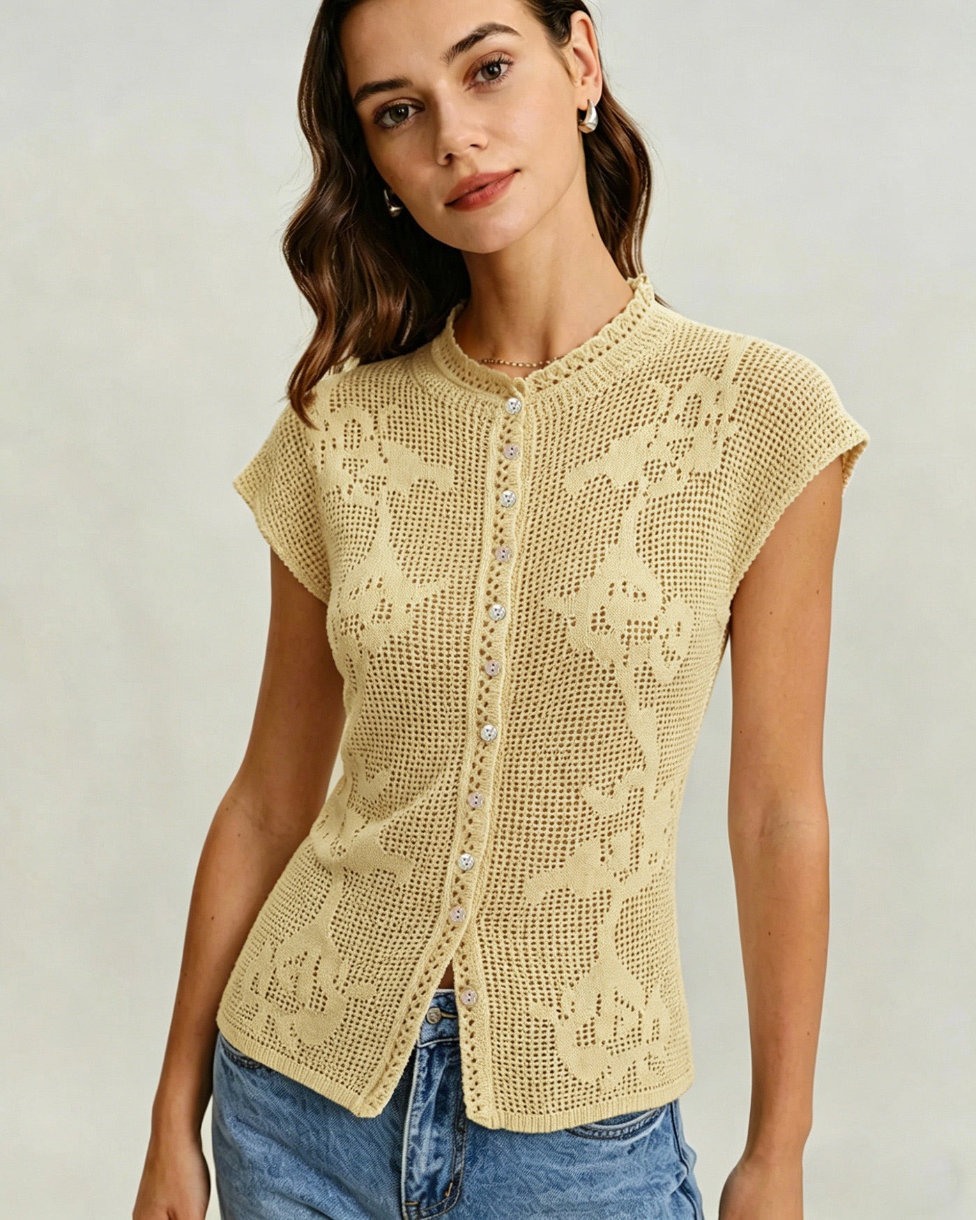 Yellow Turtle See Through Knit Cardigan