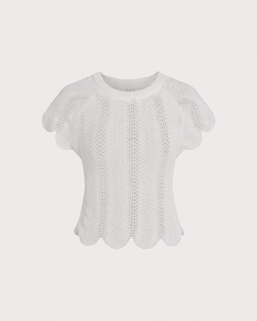 White Round Neck Textured Tee
