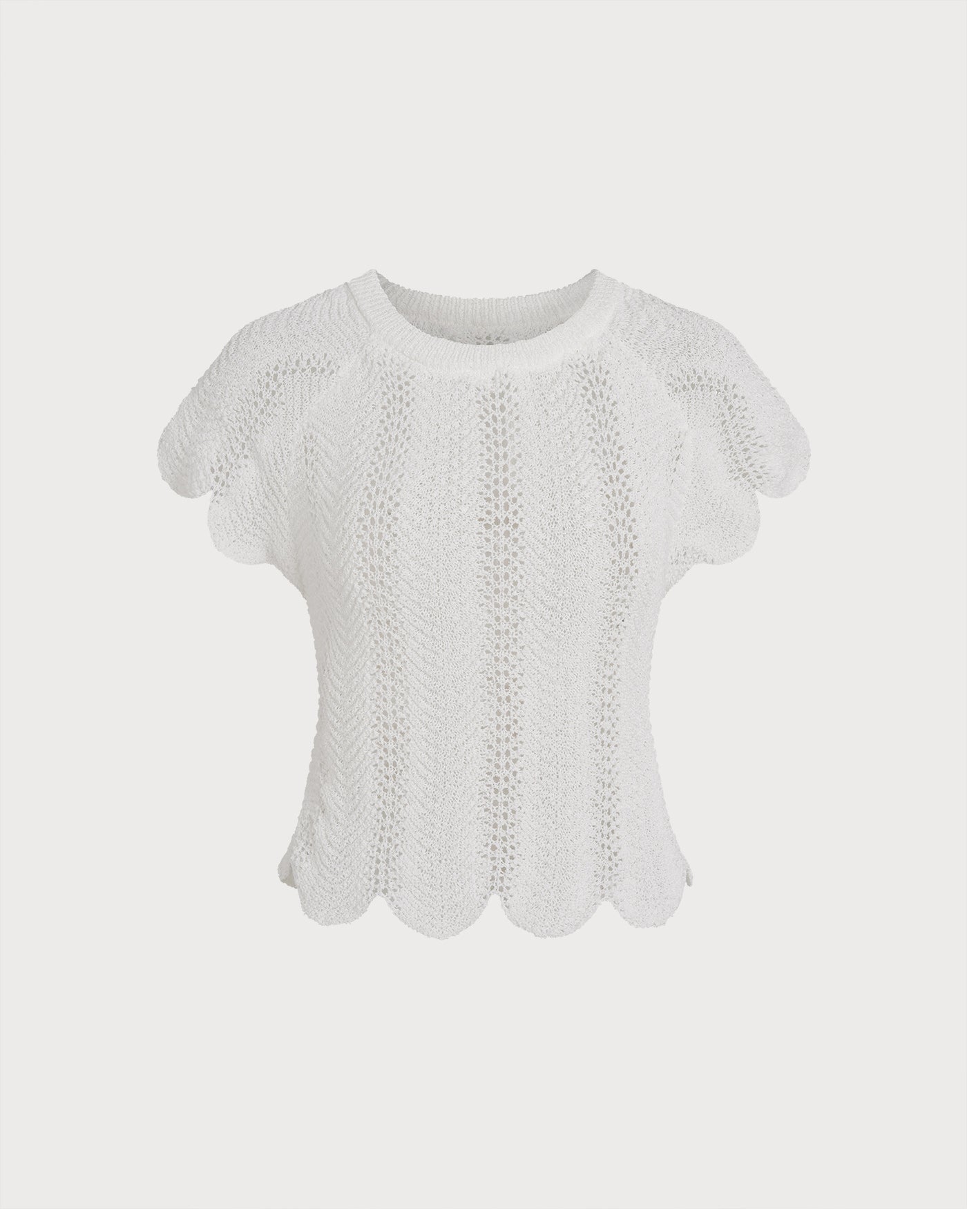 White Round Neck Textured Tee