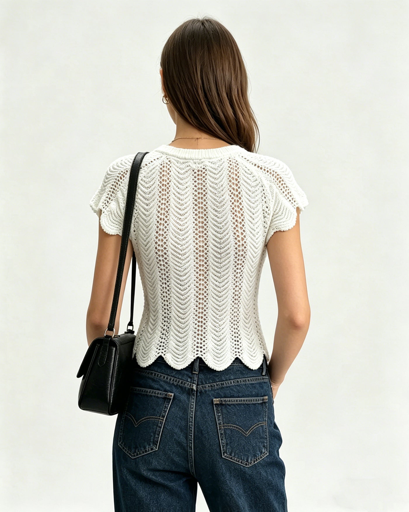 White Round Neck Textured Tee