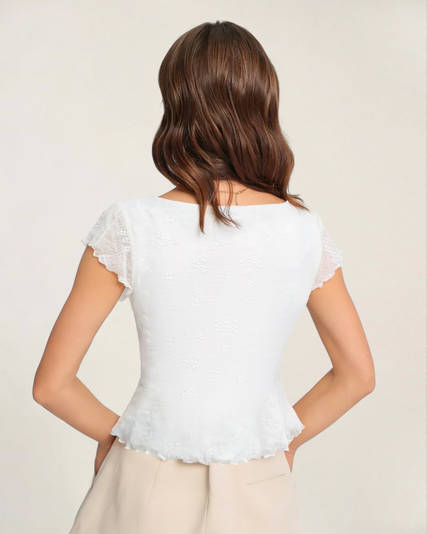 White Square Neck Textured Tee