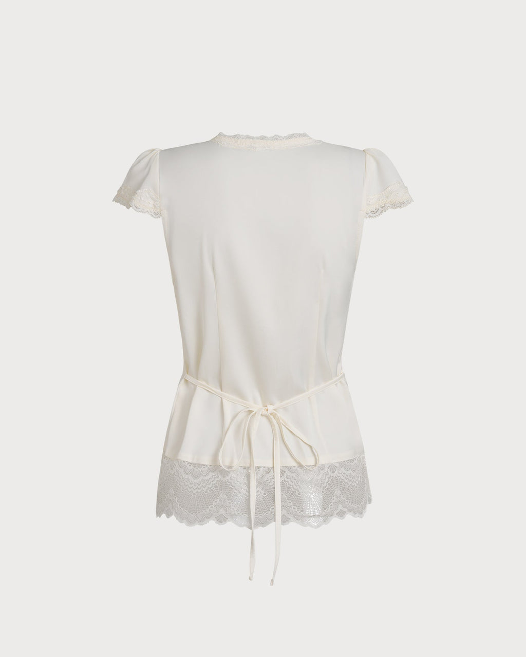 Apricot V Neck Lace Splicing Tee