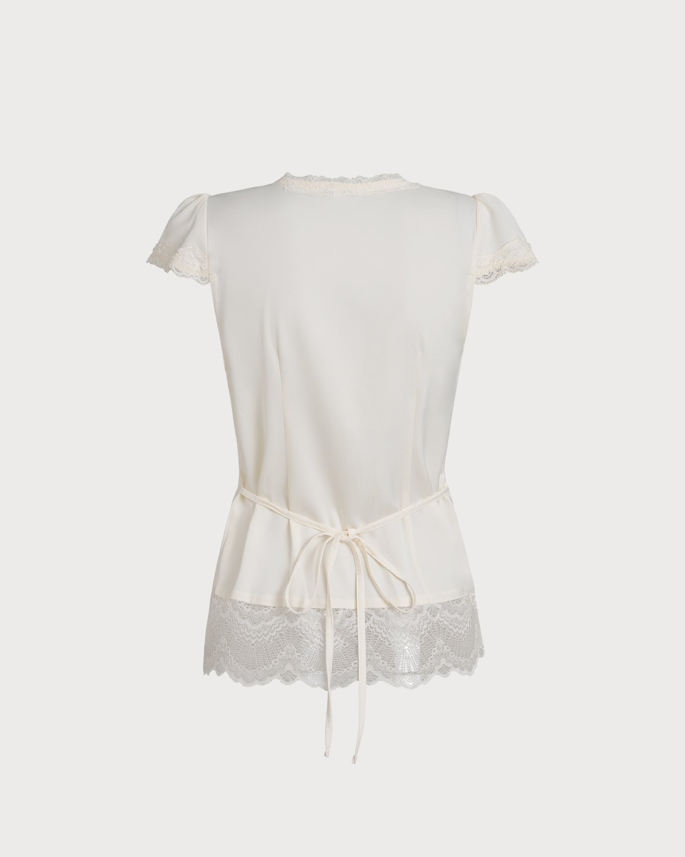 Apricot V Neck Lace Splicing Tee