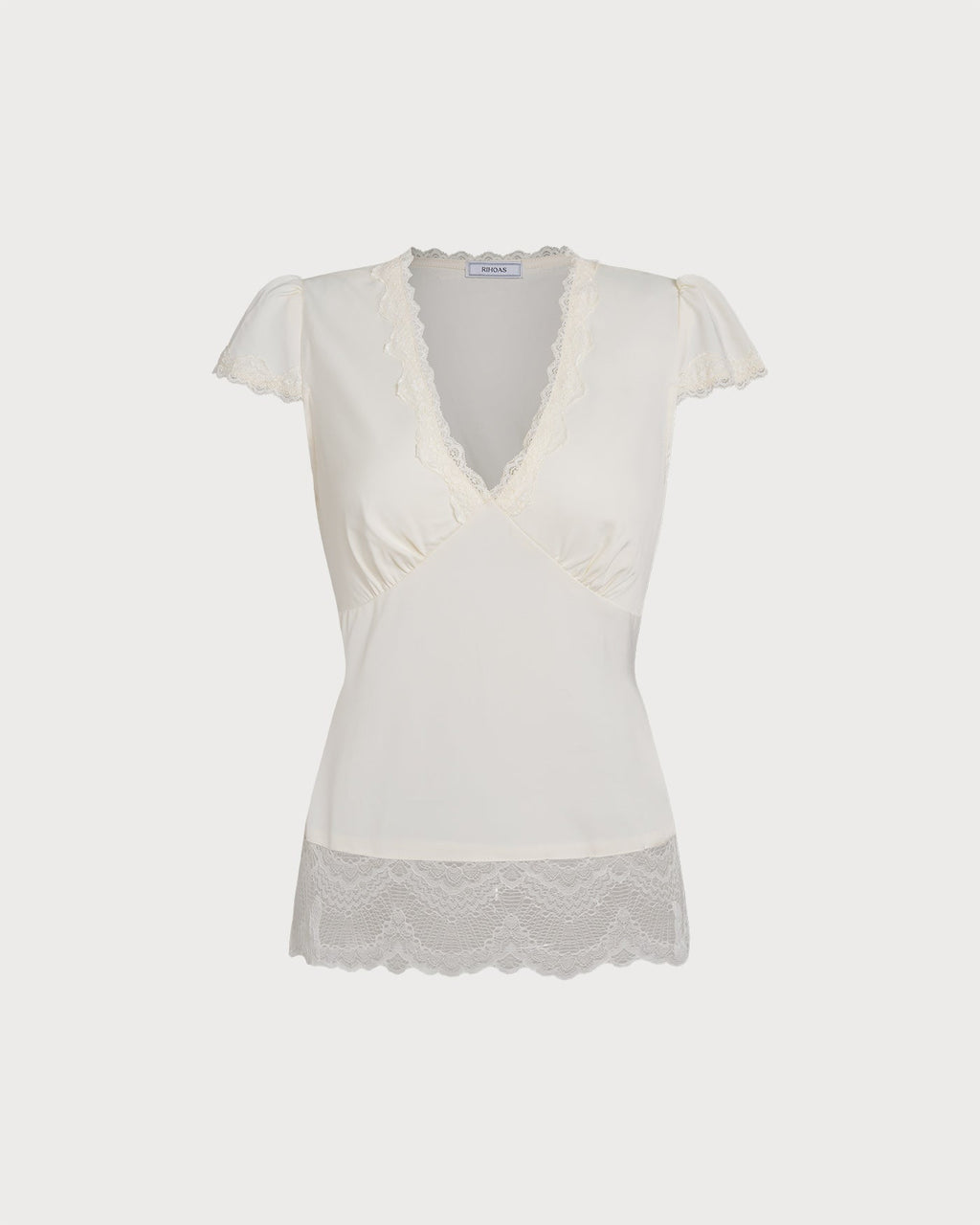 Apricot V Neck Lace Splicing Tee