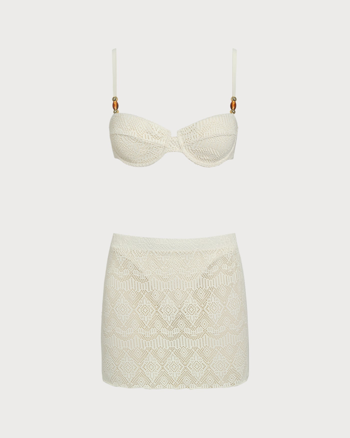 White Textured Underwire Three-Piece Set