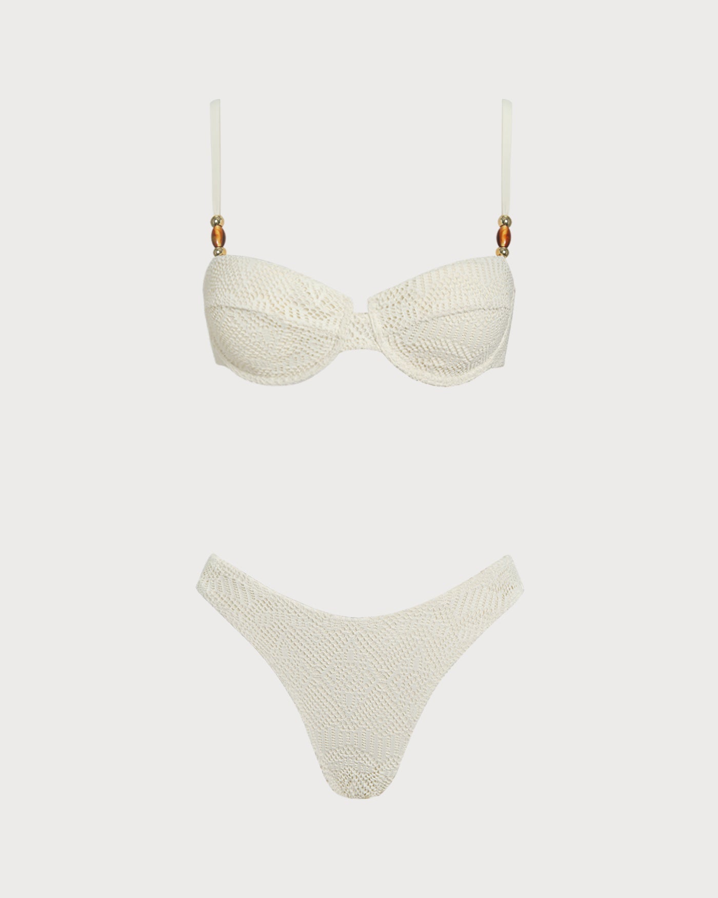 White Textured Underwire Three-Piece Set