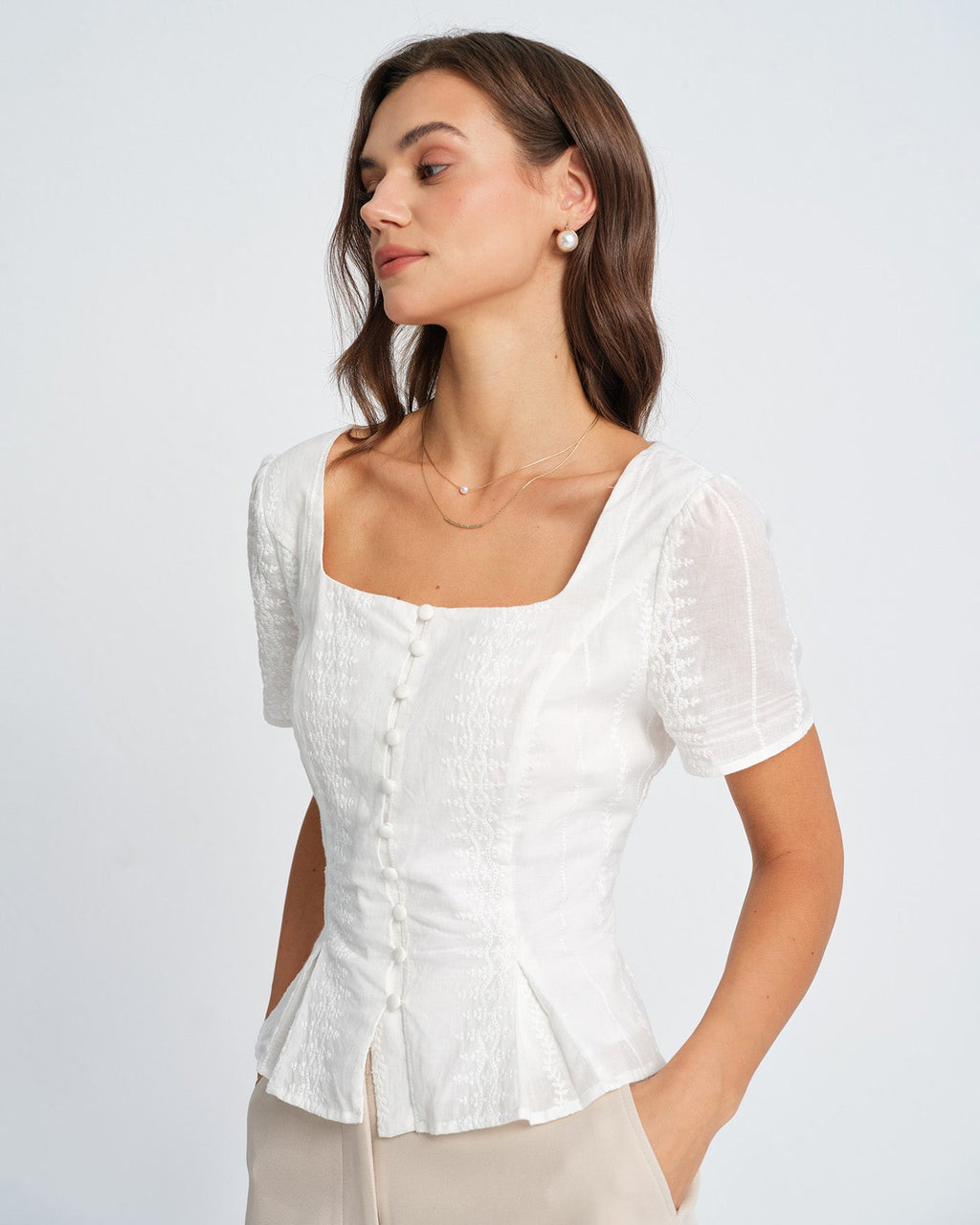 White Floral Textured Blouse