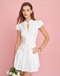 White Mandarin Collar Embroidery Blouse