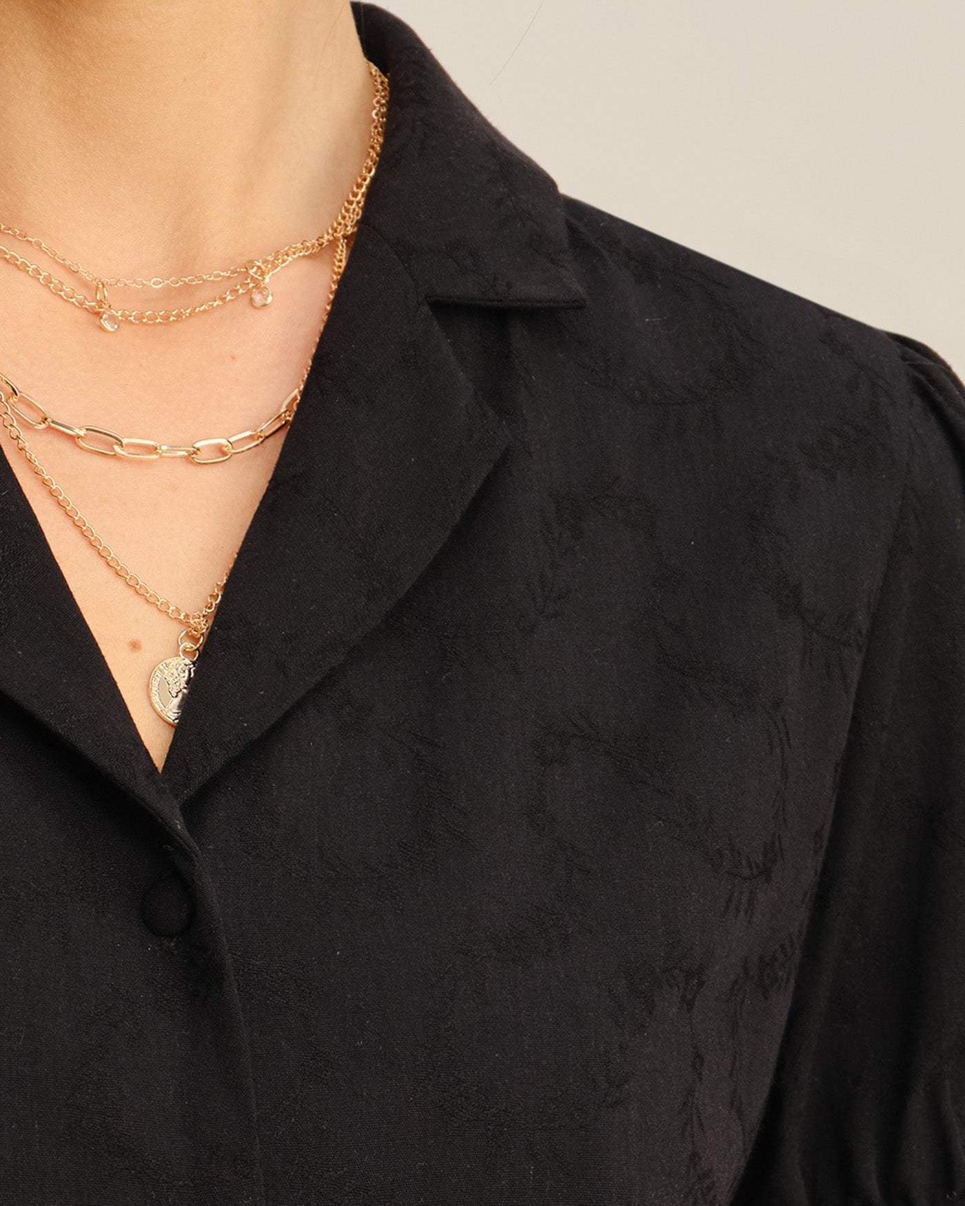 Black Embroidery Collar Button Blouse
