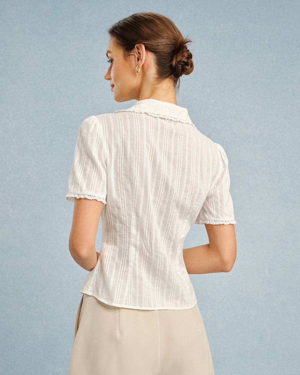 White Collar Lace Button Blouse