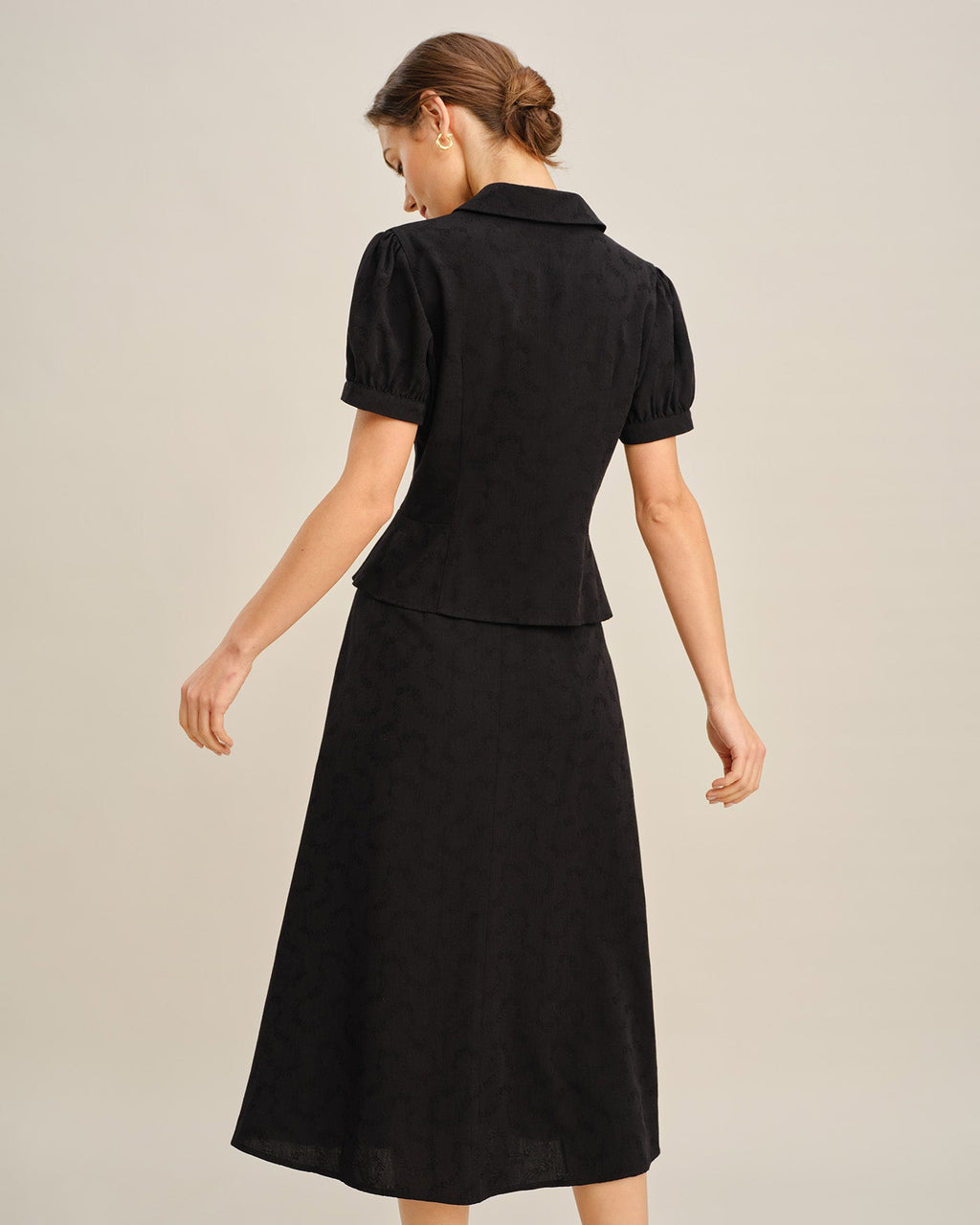Black Embroidery Collar Button Blouse