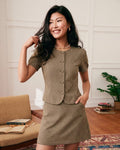 Brown Plaid Puffed Sleeve Blouse