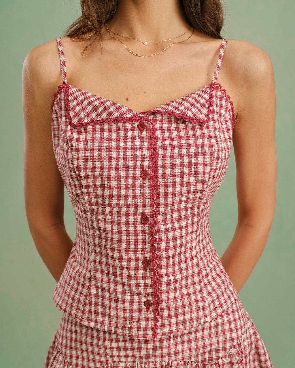 Red Collar Plaid Cami Top