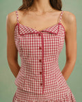 Red Collar Plaid Cami Top