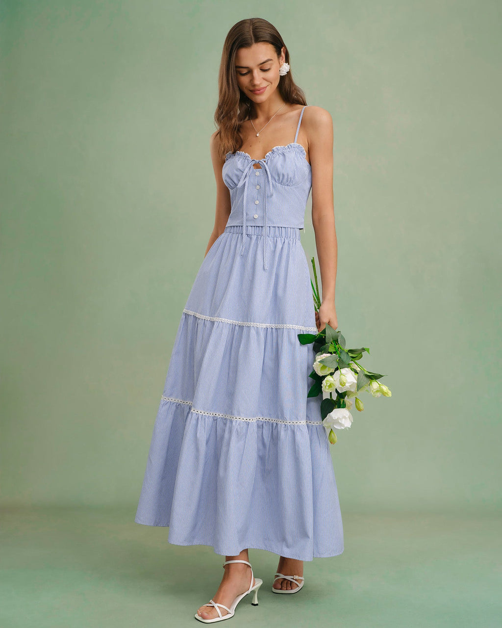 Blue Sweetheart Neck Cami Top