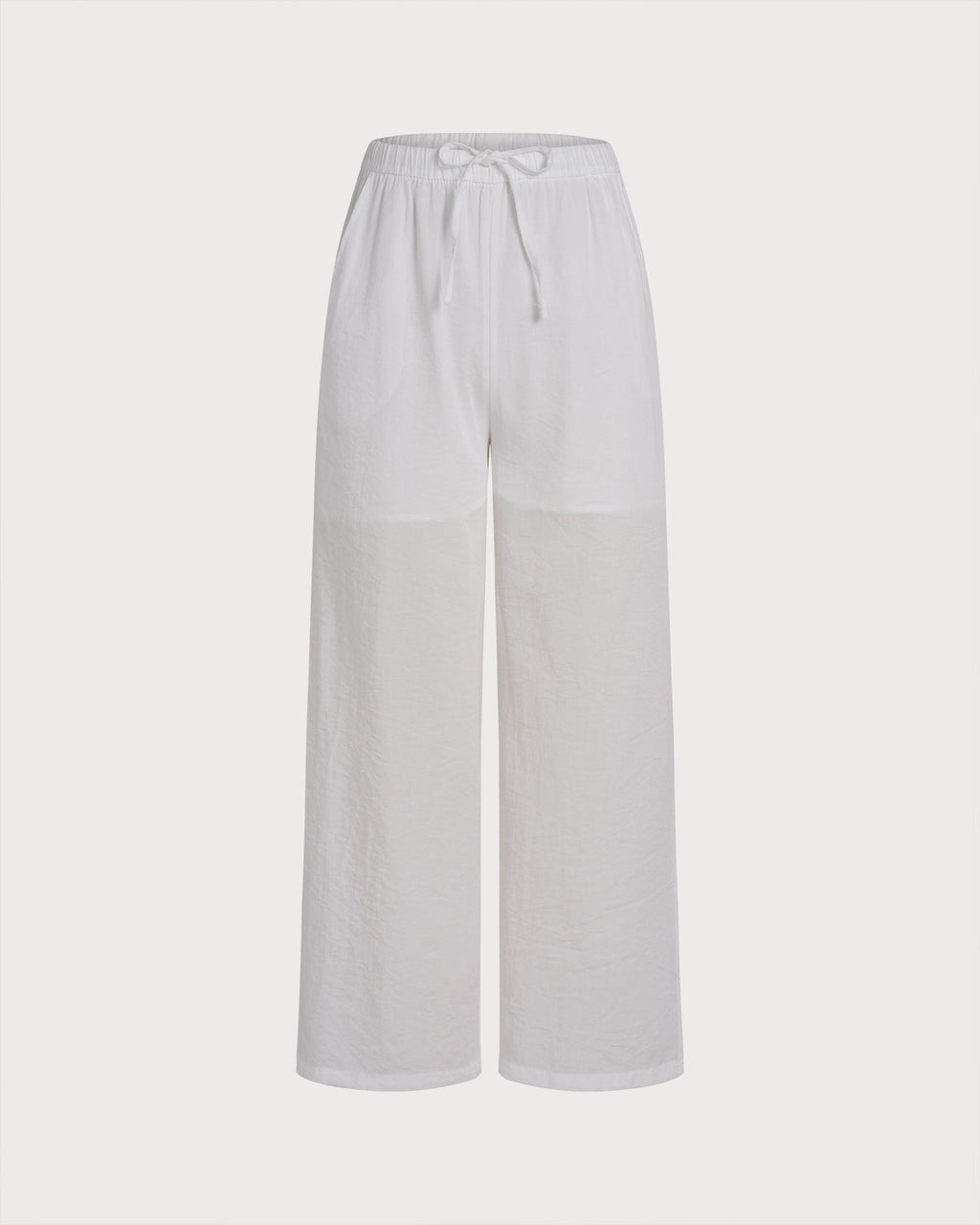 White Elastic Waist Straight Pants