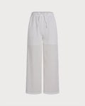 White Elastic Waist Straight Pants