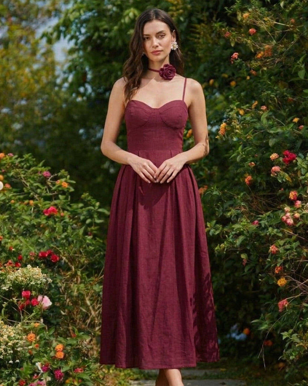 Red Sweetheart Neck Sleeveless Slip Maxi Dress