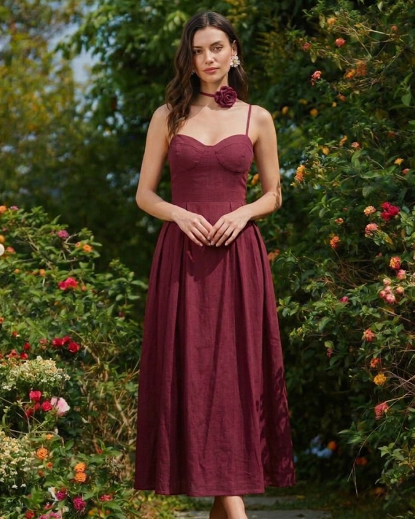 Red Sweetheart Neck Sleeveless Slip Maxi Dress