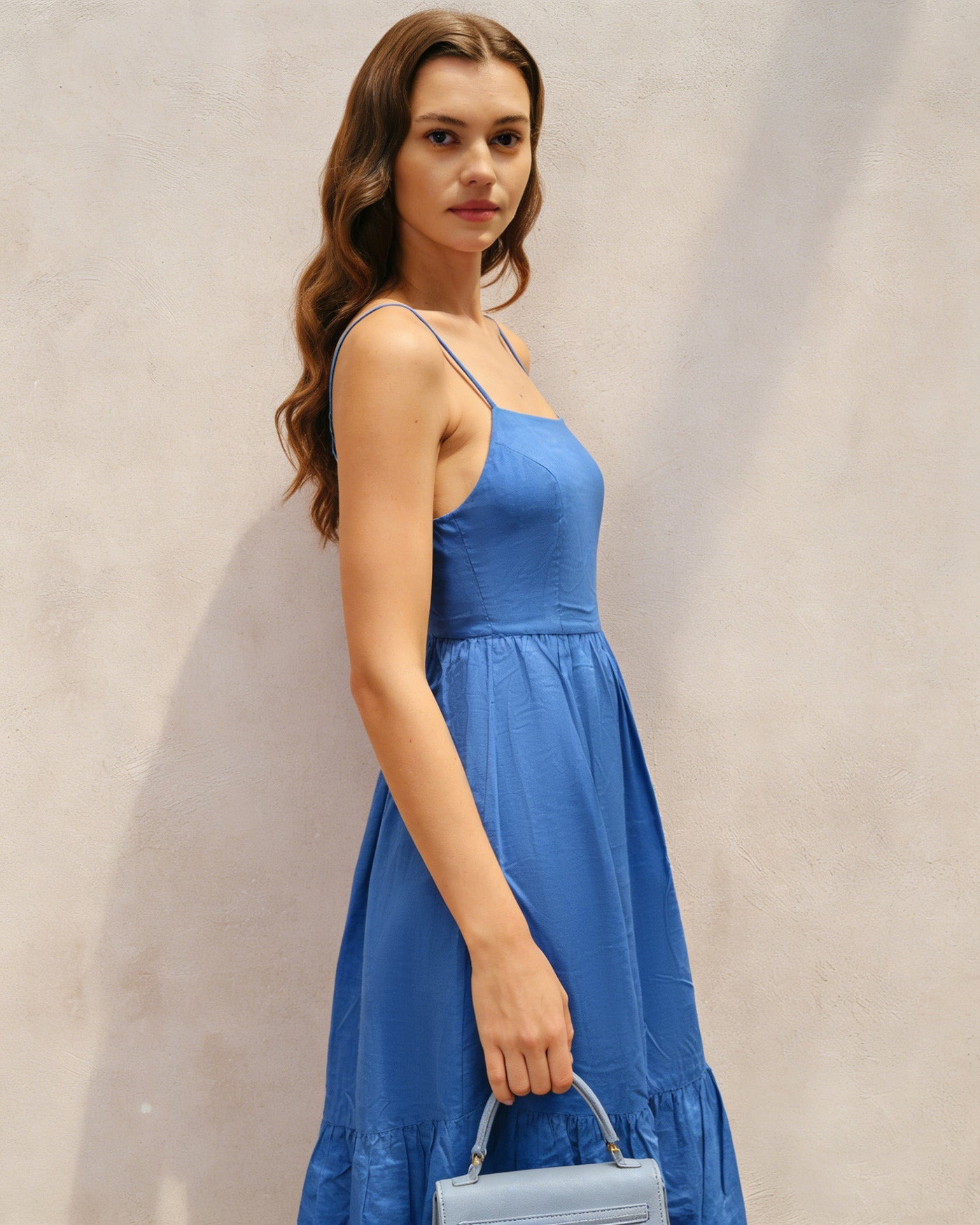 Blue Solid Slip A-Line Maxi Dress