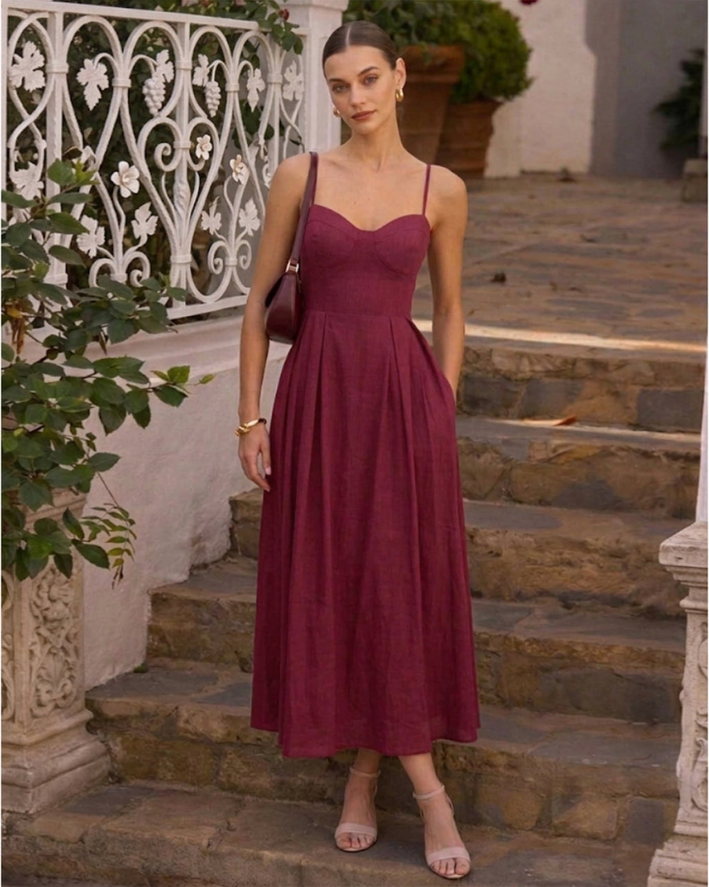 Red Sweetheart Neck Sleeveless Slip Maxi Dress