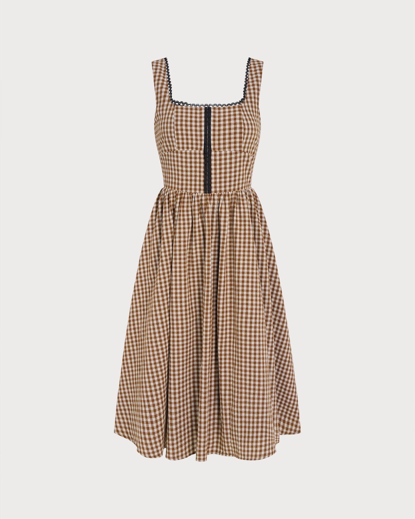 Brown Plaid Sleeveless Midi Dress