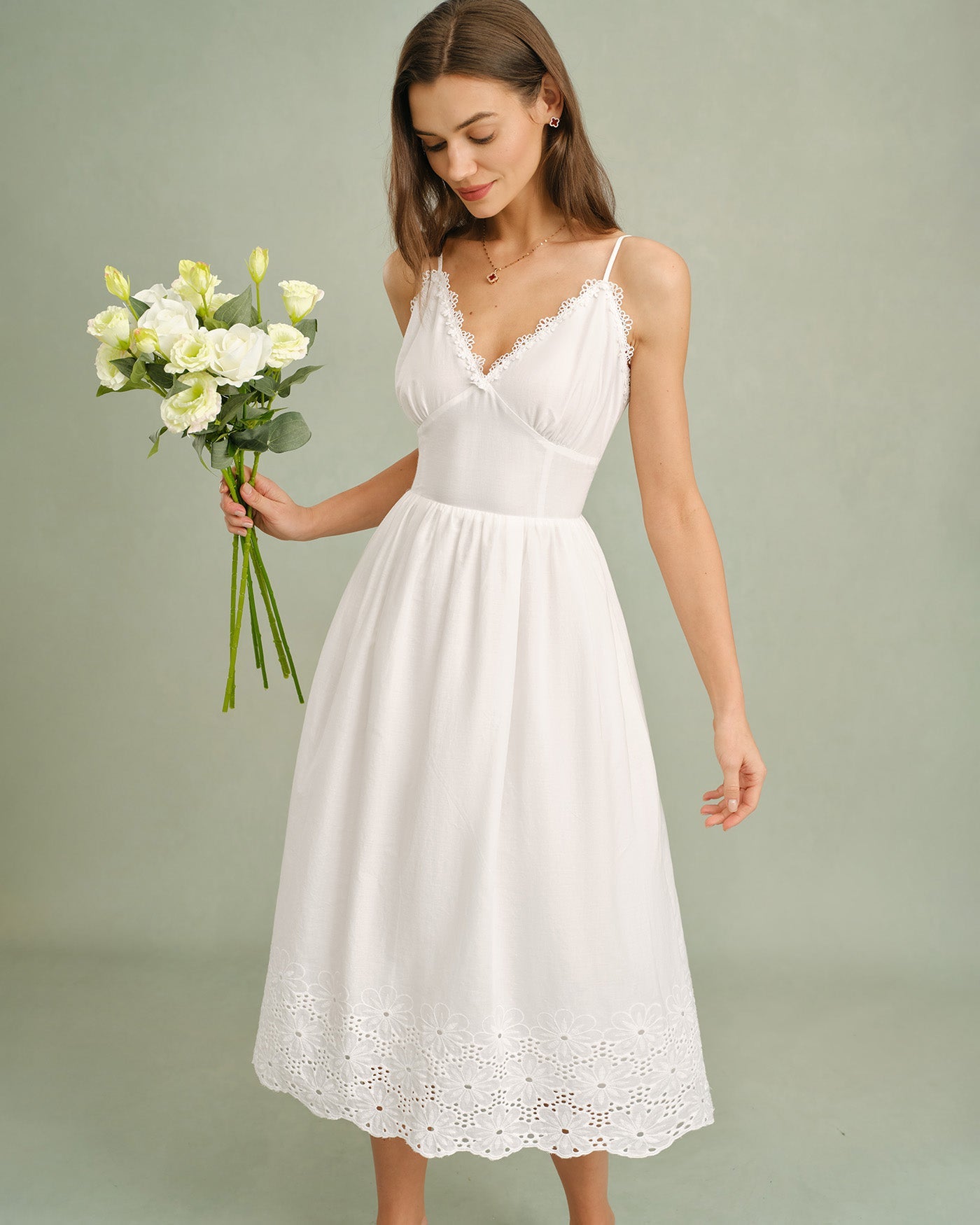 White Lace X Cross Slip Midi Dress