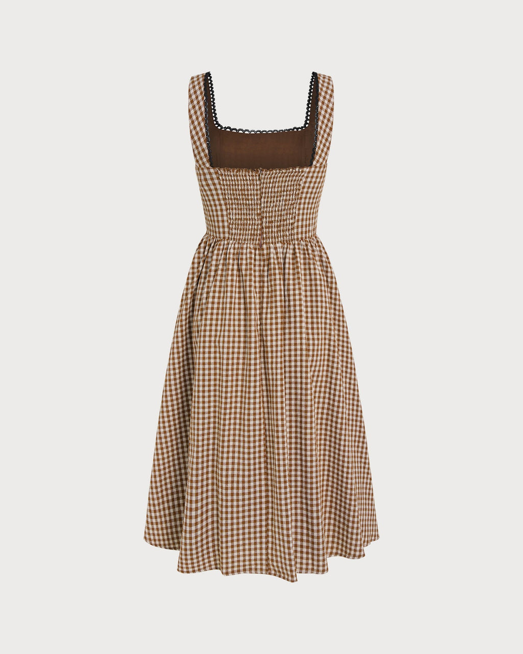 Brown Plaid Sleeveless Midi Dress
