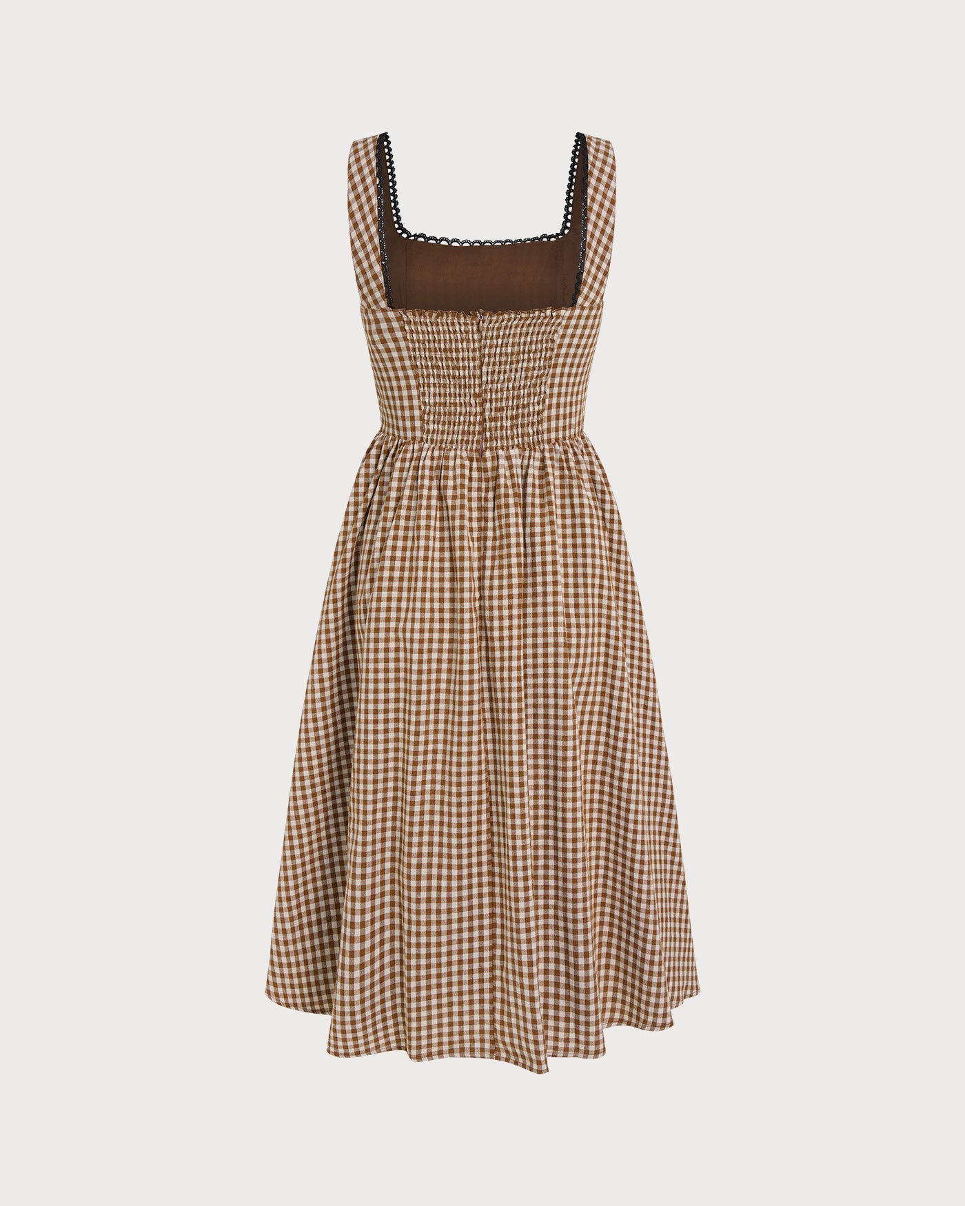 Brown Plaid Sleeveless Midi Dress