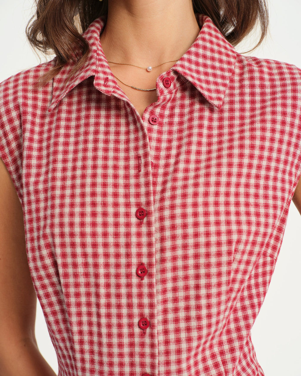Red Plaid Collar Midi Dress