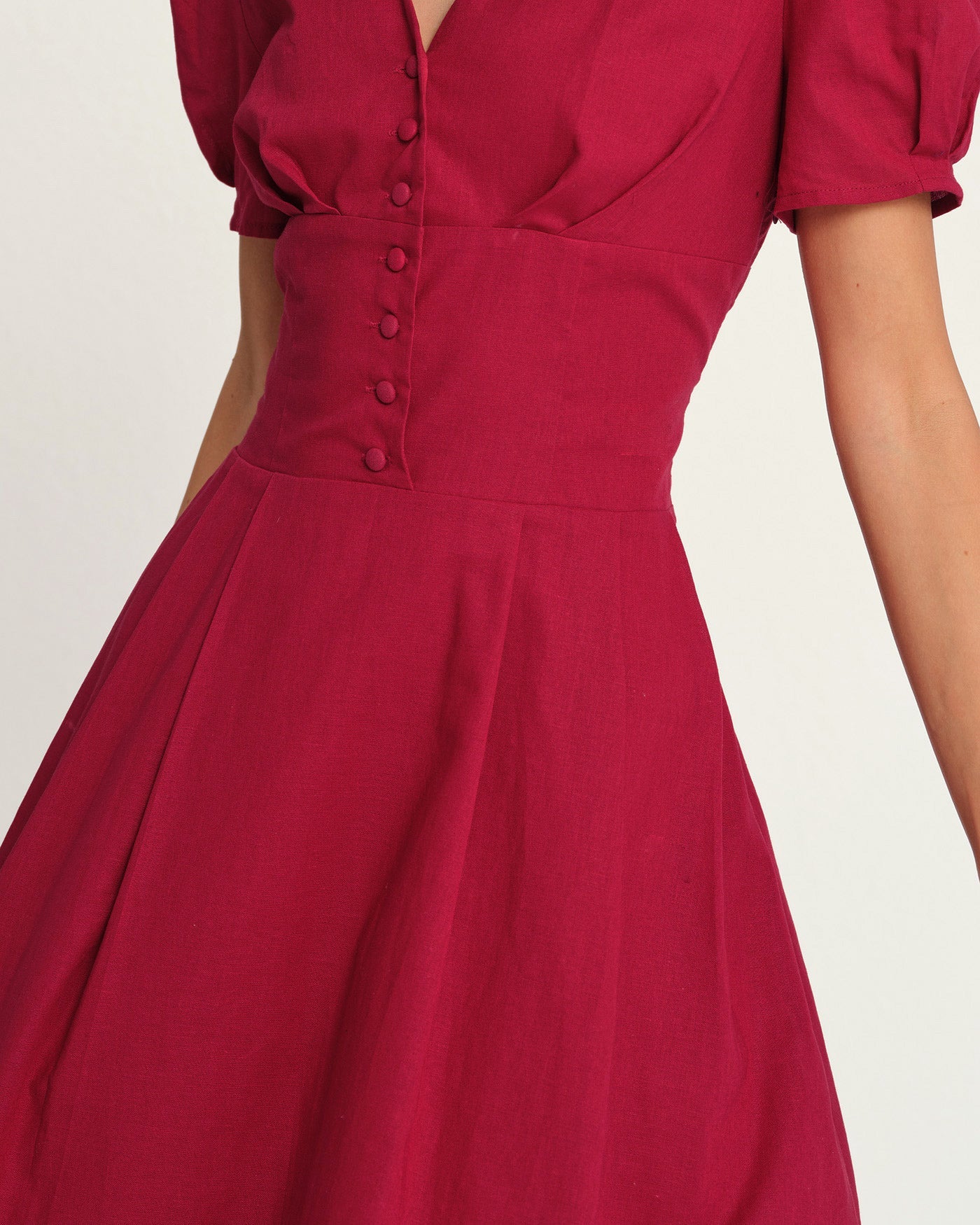 Red V Neck Midi Dress