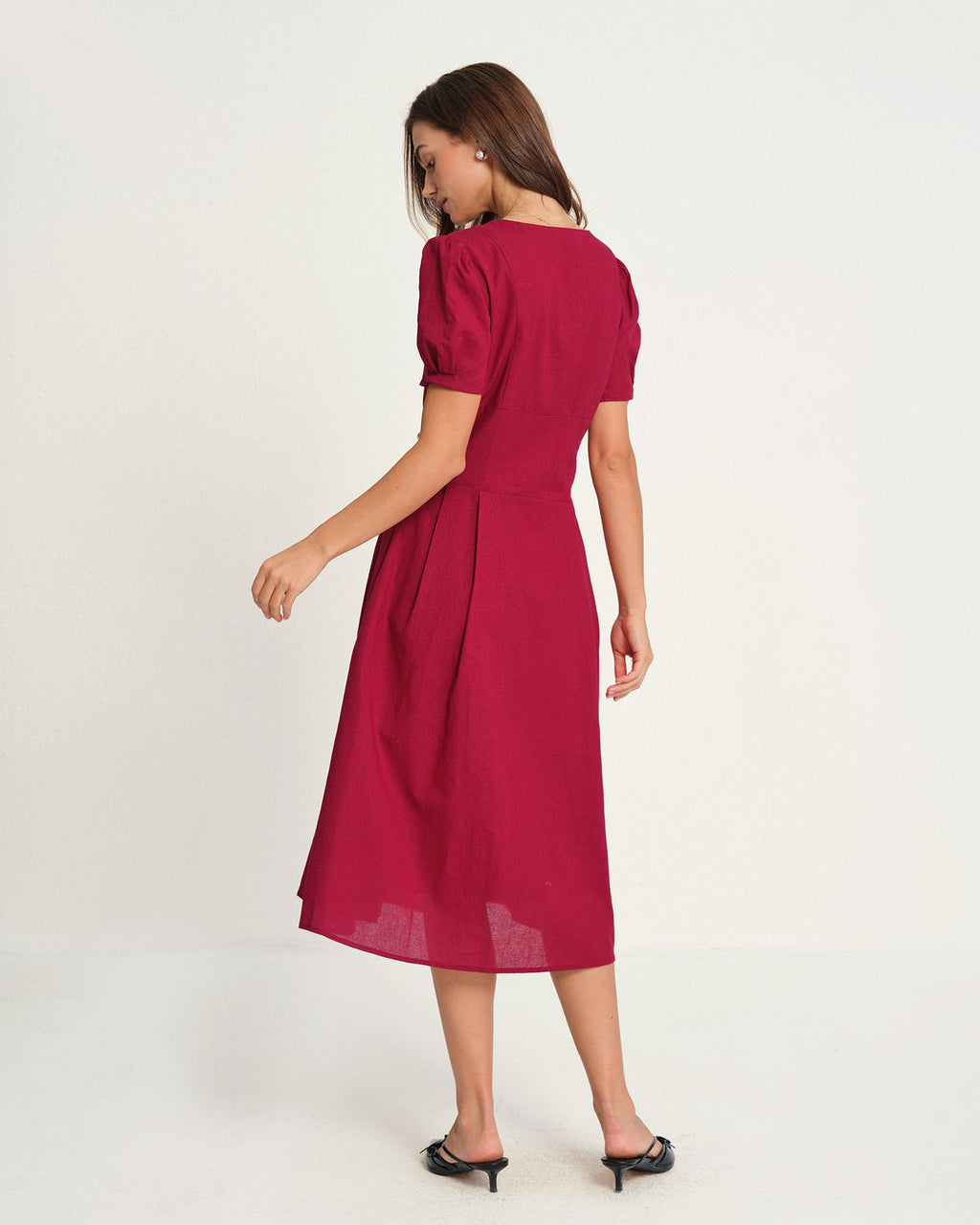 Red V Neck Midi Dress