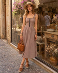 Brown Plaid Sleeveless Midi Dress