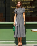 Blue Gingham Puffed Sleeve Midi Dress