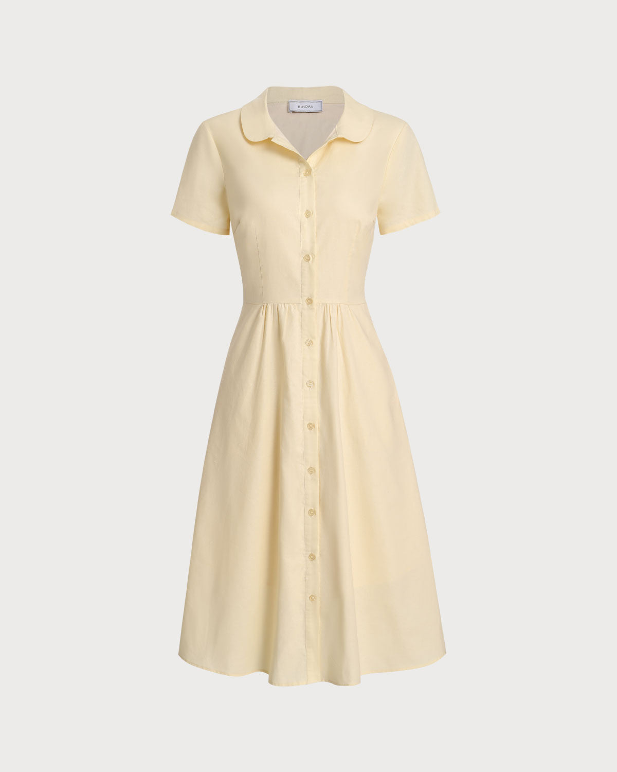 Yellow Button Short Sleeve Midi Dress
