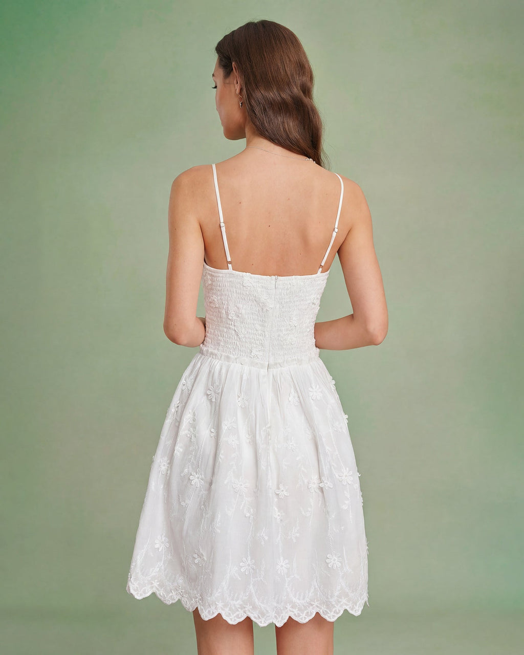 White Floral Embroidery Slip Mini Dress