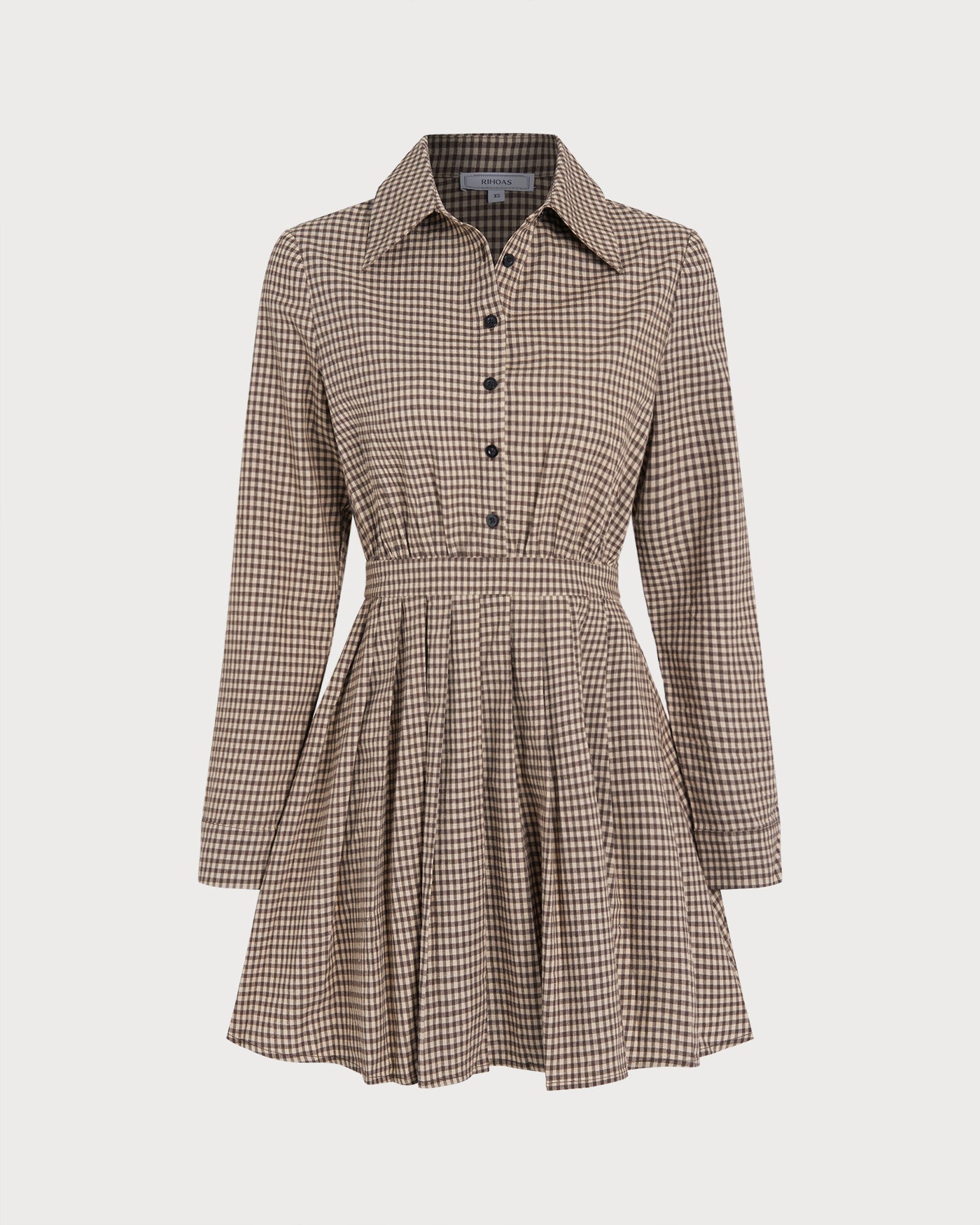 Brown Plaid Pleated Mini Dress