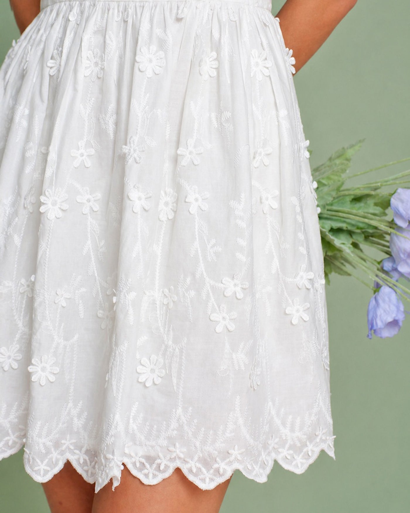 White Floral Embroidery Slip Mini Dress