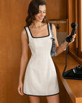 Beige Contrasting A-Line Sleeveless Mini Dress
