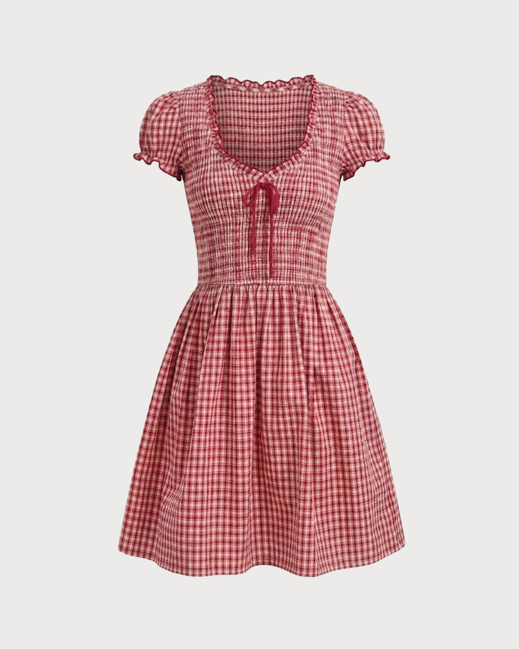 Red V Neck Plaid Mini Dress