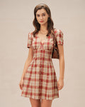 Red Plaid V Neck Mini Dress