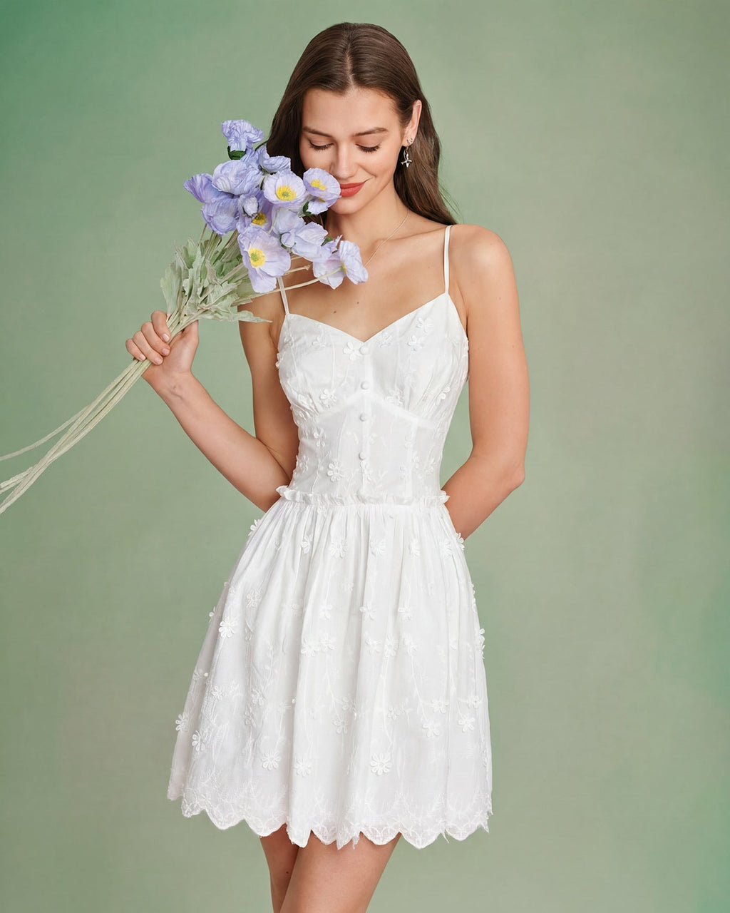 White Floral Embroidery Slip Mini Dress