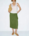 Green Solid Tie Midi Skirt