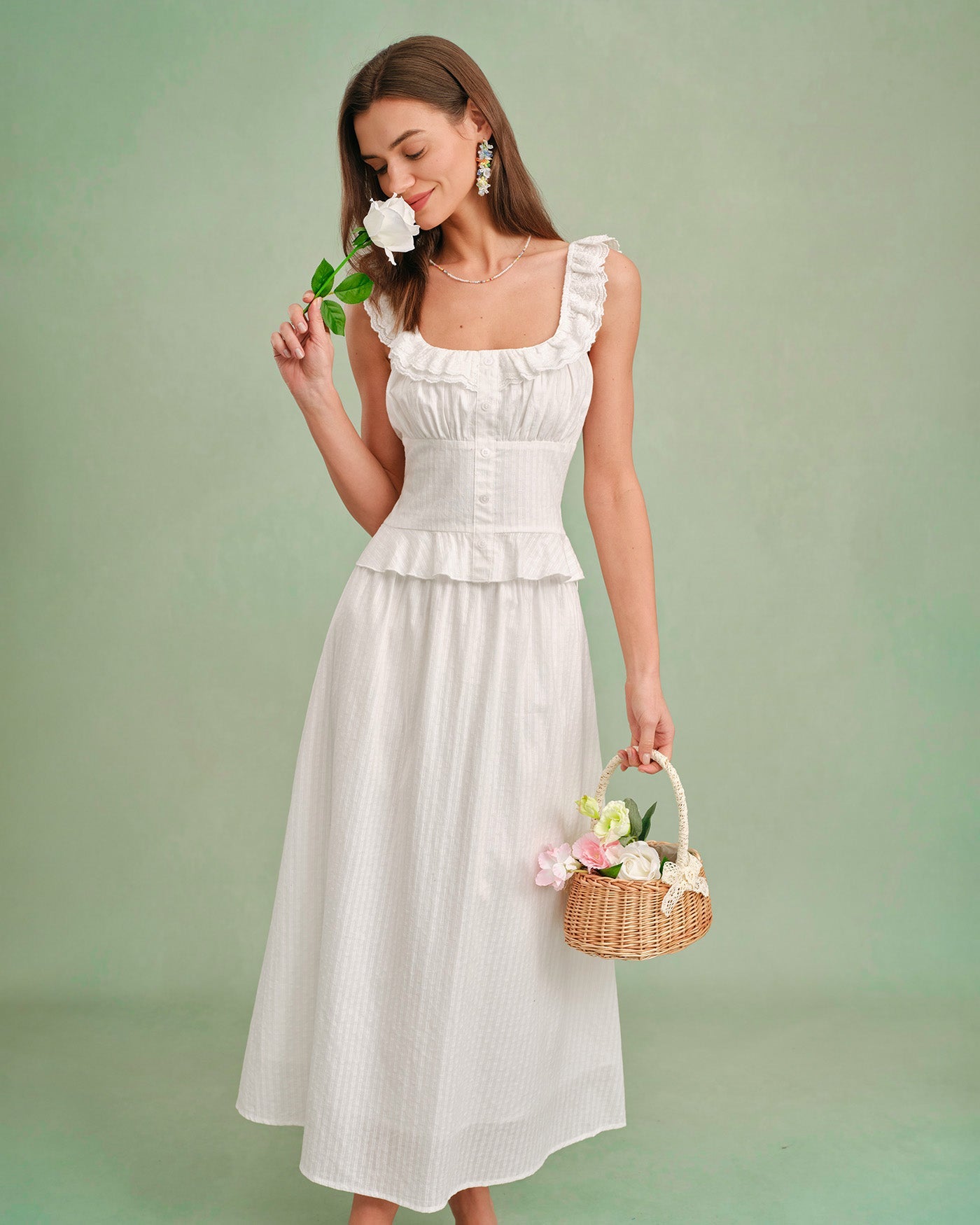 White Solid A-Line Midi Skirt
