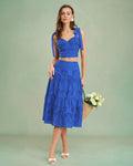 Blue Embroidery Midi Skirt