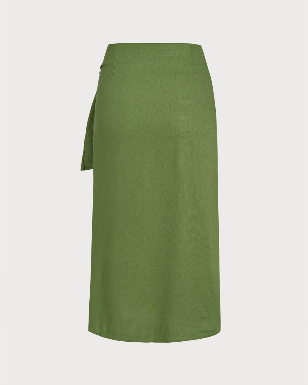 Green Solid Tie Midi Skirt