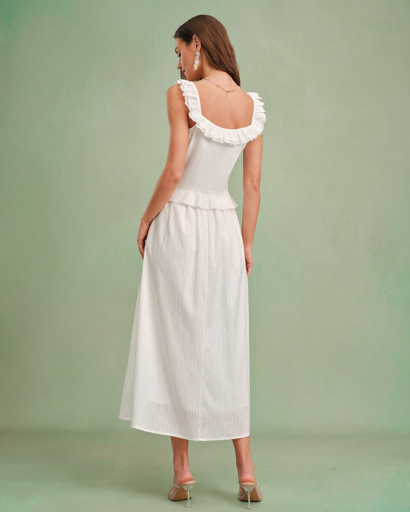 White Solid A-Line Midi Skirt