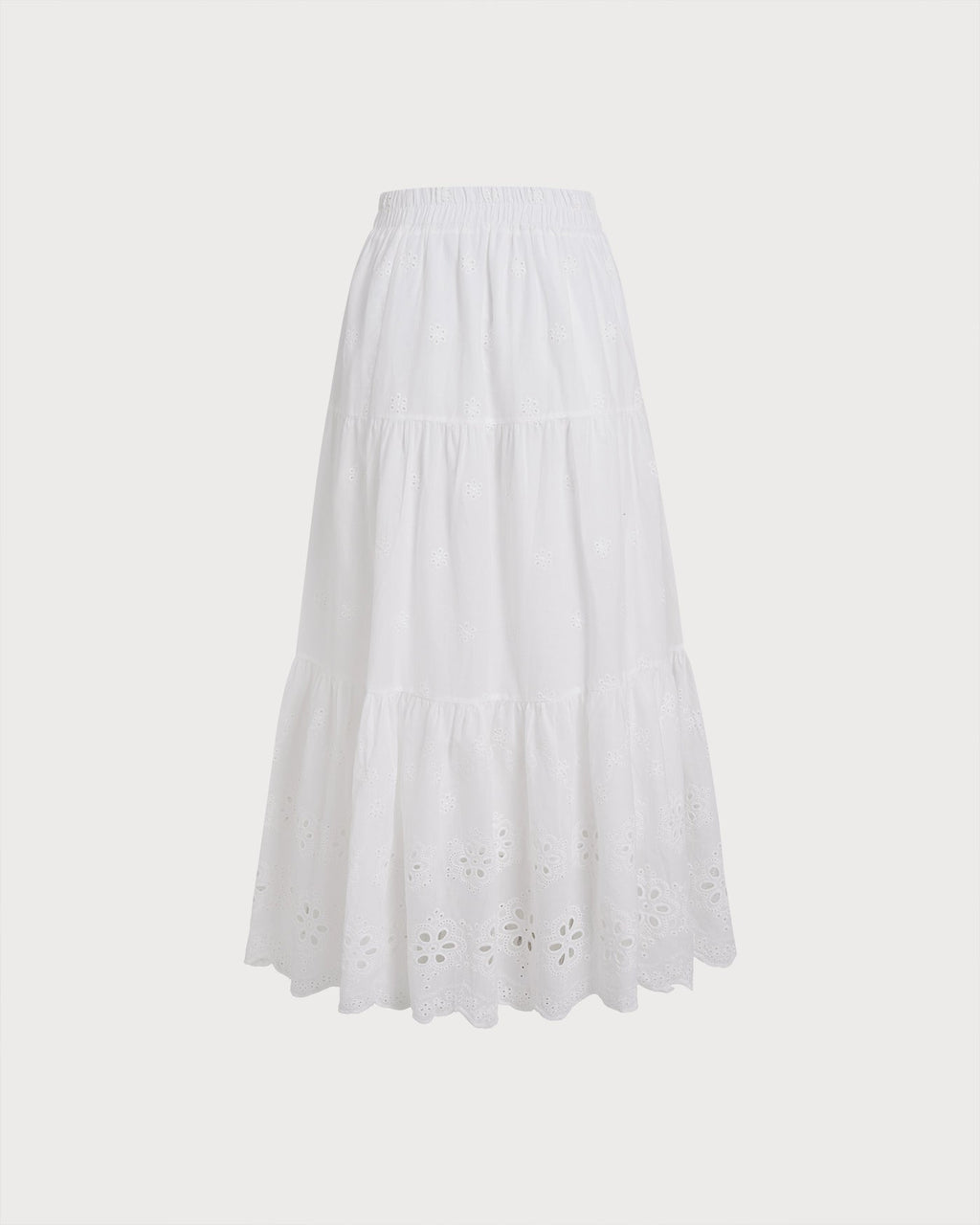 White Floral Textured Midi Skirt
