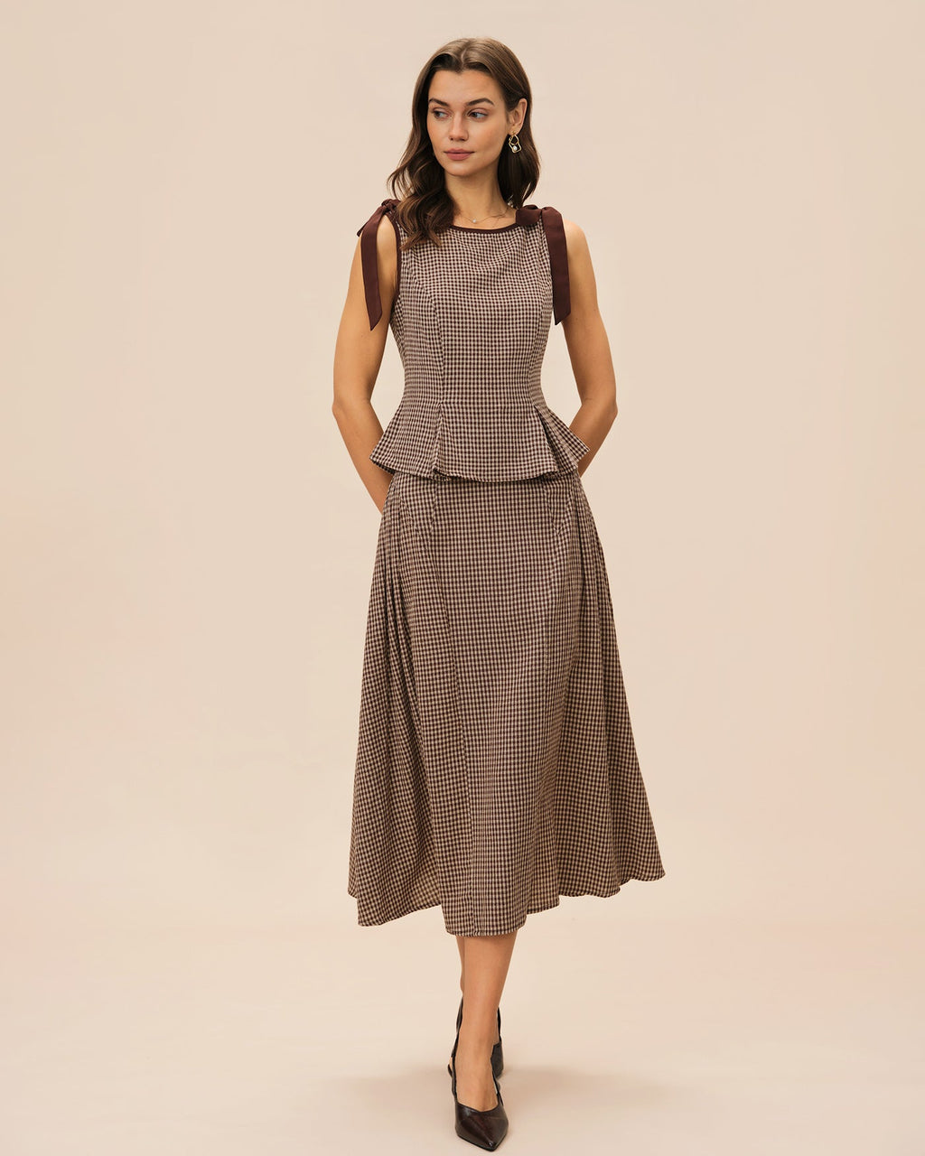 Brown Plaid Midi Skirt