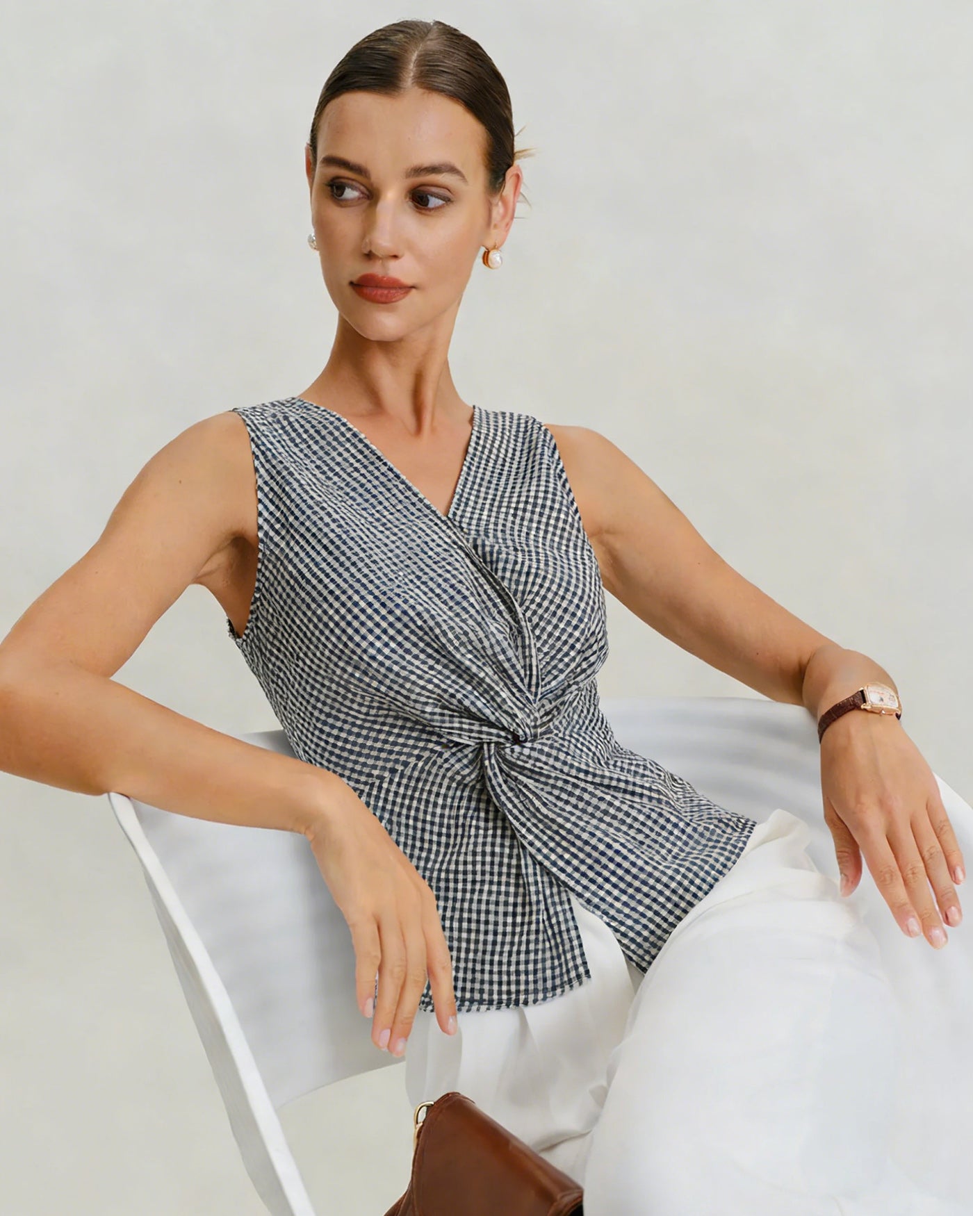 Black V Neck Plaid Tank Top
